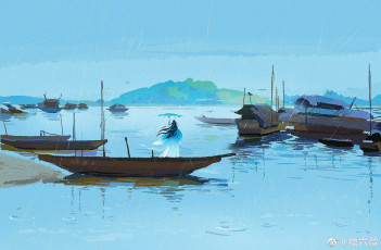 Картинка аниме mo+dao+zu+shi лань ванцзи зонт лодки