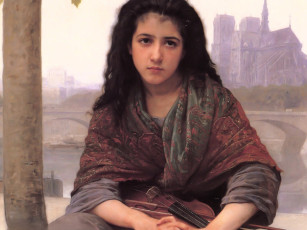 Картинка adolphe-william+bouguereau рисованное девочка платок скрипка город