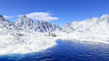 Картинка 3д графика nature landscape природа горы снег медведи