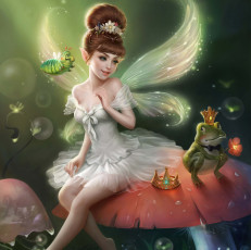 Картинка фэнтези феи фея гусеница лягушка fairy гриб корона