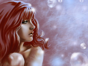 Картинка рисованные люди пузьрьки рыжая волосы лицо арт девушка профиль