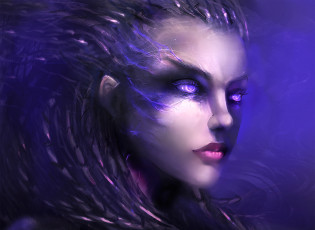 Картинка фэнтези существа взгляд фон лицо девушка фиолетовый