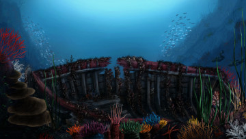 Картинка подводный+мир рисованные природа подводный мир океан водоросли