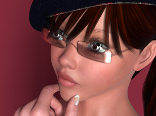 Картинка 3д+графика портрет+ portraits взгляд девушка очки лицо фон