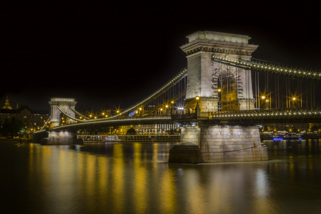 Обои картинки фото budapest, города, будапешт , венгрия, река, ночь, мост
