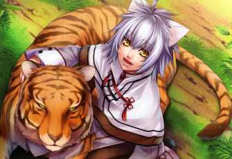 Картинка аниме животные +существа тигр мальчик