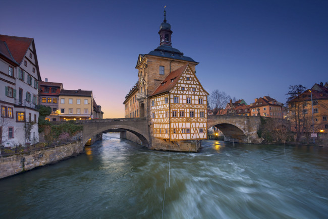 Обои картинки фото города, - мосты, ратуша, германия, мост, бамберг, река, дома