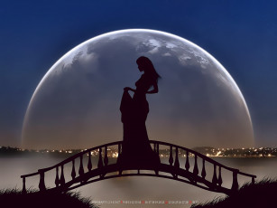 Картинка календари 3д-графика девушка мост луна планета ночь calendar 2020