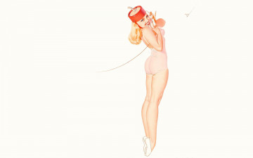 Картинка george+petty рисованное люди девушка телефон шляпка купальник