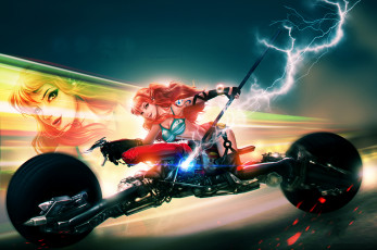 Картинка фэнтези девушки девушка фон взгляд мотоцикл молния
