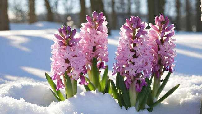 Обои картинки фото 3д графика, цветы , flowers, весна, гиацинты, снег