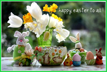 Картинка праздничные пасха цветы кролики яйца
