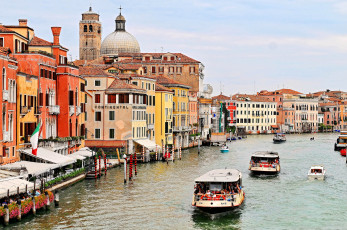 обоя города, венеция, италия, канал, вода, катера, дома