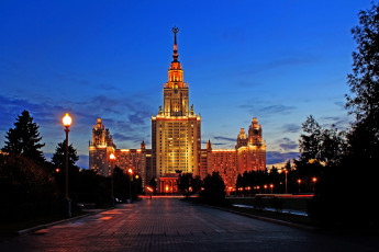 Картинка мгу города москва россия огни ночь