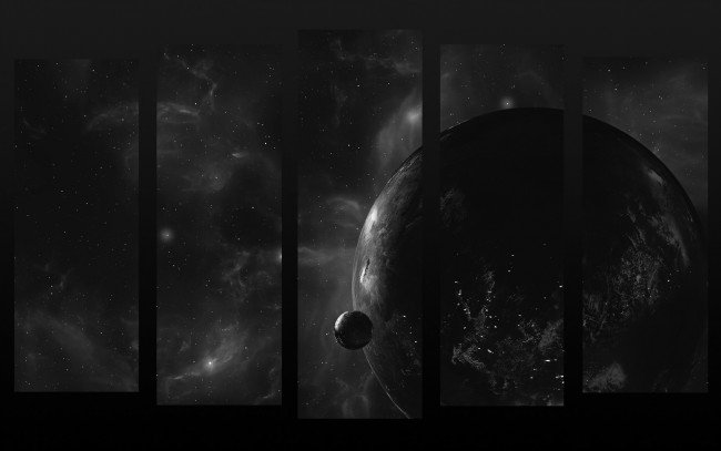 Обои картинки фото космос, арт, планеты, черно-белое