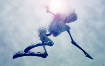 Картинка 3д+графика _science+fiction робот остов падение прыжок разрушение
