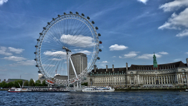 Обои картинки фото noria en londres, города, лондон , великобритания, река, аттракцион