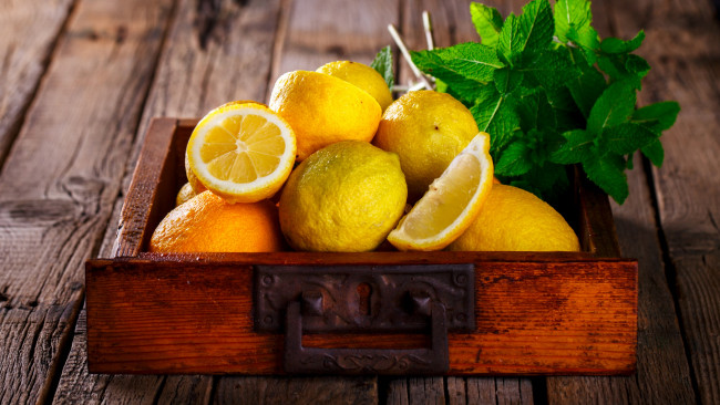 Обои картинки фото еда, цитрусы, лимон, цитрус, мята