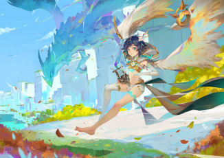 Картинка аниме genshin+impact девочка крылья