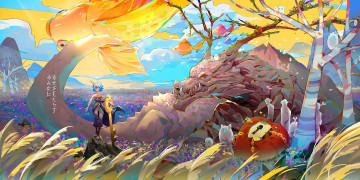 Картинка аниме животные +существа девушка ключ замок дракон
