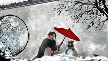 Картинка аниме mo+dao+zu+shi не минцзюэ хуайсан зонт снег стена