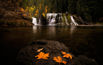 обоя природа, водопады, осень, водопад, осенние, листья