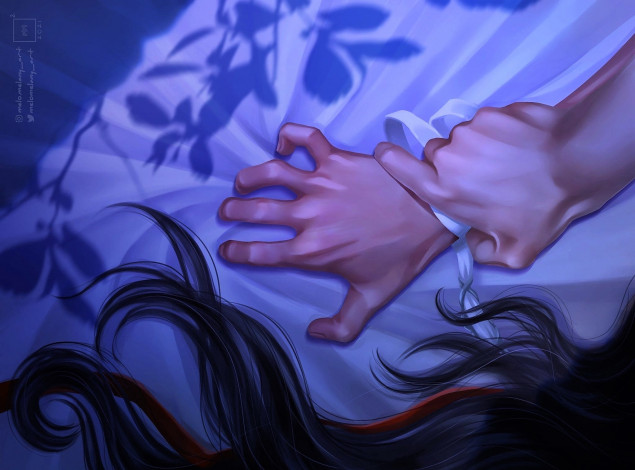 Обои картинки фото аниме, mo dao zu shi, руки, волосы, постель