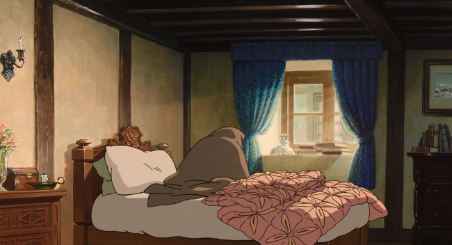 Обои картинки фото аниме, howl`s moving castle, фигура, кровать, окно