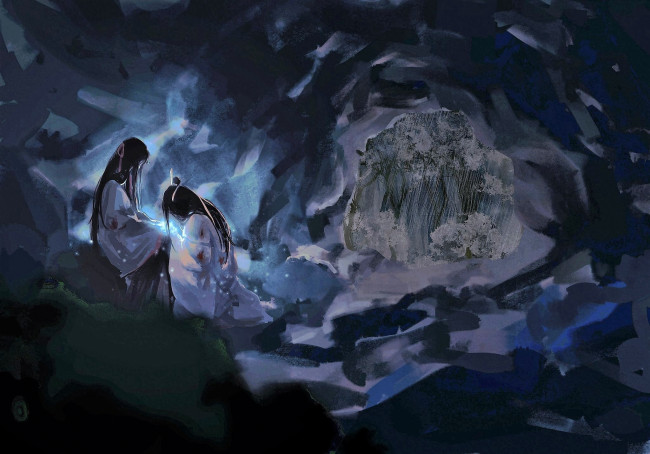 Обои картинки фото аниме, mo dao zu shi, вэй, усянь, лань, ванцзи, пещера