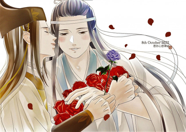 Обои картинки фото аниме, mo dao zu shi, цзинь, гуанъяо, лань, сичэнь, розы