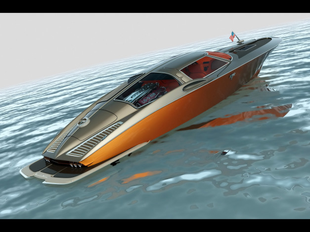 Обои картинки фото 1963, chevrolet, corvette, boat, design, by, bo, zolland, корабли, 3d