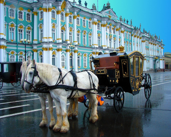 Обои картинки фото зимний, дворец, санкт, петербург, города, петергоф, россия, карета
