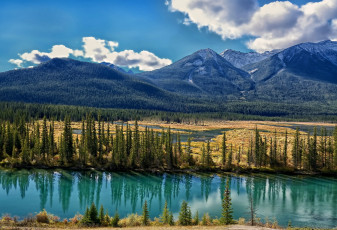 обоя bow, river, alberta, canada, природа, реки, озера, река, боу, альберта, канада, горы, долина, деревья, пейзаж