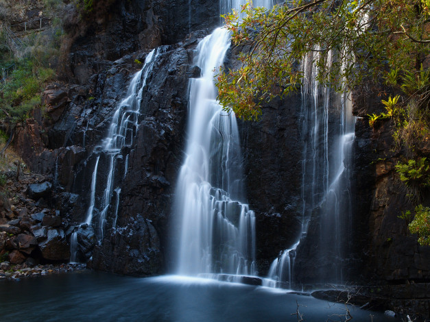 Обои картинки фото природа, водопады, скалы, водопад, ветки