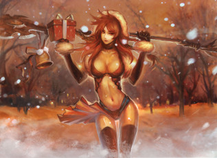 Картинка фэнтези девушки девушка зима подарок колокольчик