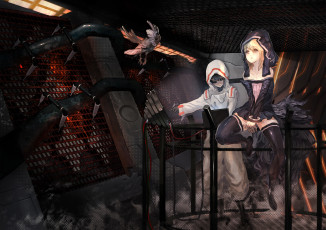 Картинка аниме -weapon +blood+&+technology девушка металл птица решетки diet sence арт парень