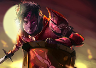 Картинка аниме -weapon +blood+&+technology меч щит луна парень