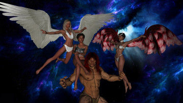 Картинка 3д+графика ангел+ angel мужчина облака костаника ангел фон взгляд девушка
