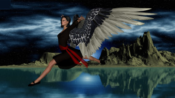 Картинка 3д+графика ангел+ angel полет горы ангел взгляд фон девушка вода