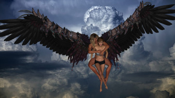 Картинка 3д+графика существа+ creatures демон полет облака фон взгляд девушка