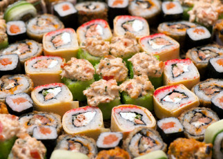 Картинка еда рыба +морепродукты +суши +роллы роллы много