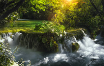 Картинка природа водопады река поток камни