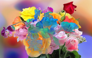 Картинка разное компьютерный+дизайн лепестки цветы букет краски линии роза