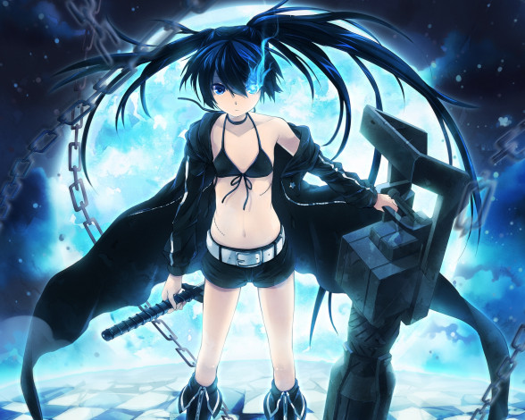 Обои картинки фото аниме, black rock shooter, фон, девушка, взгляд