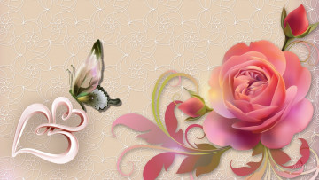 Картинка 3д+графика цветы+ flowers бабочка розы
