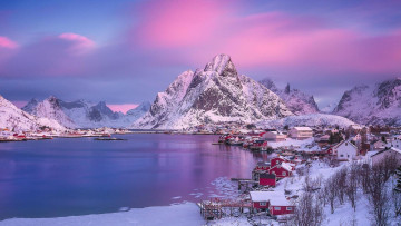 Картинка города -+пейзажи снег зима острова лофотенские норвегия
