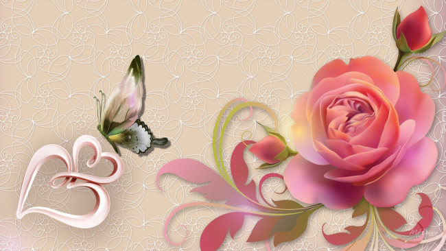 Обои картинки фото 3д графика, цветы , flowers, бабочка, розы