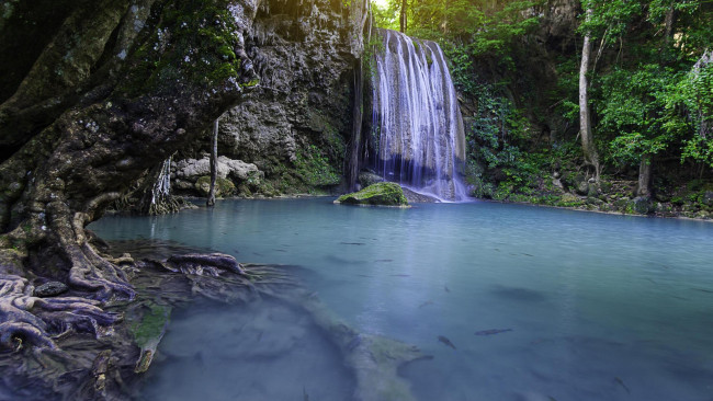 Обои картинки фото природа, водопады, таиланд, erawan, канчанабури, thailand, waterfall