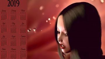 Картинка календари 3д-графика лицо профиль девушка