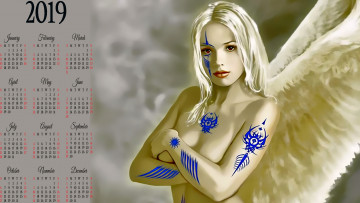 Картинка календари фэнтези крылья тату узор рисунок девушка